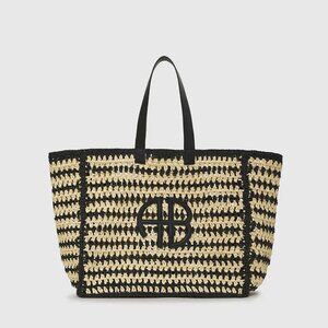 Anine Bing Large Rio Tote - Black and Natural Stripe
